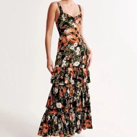 Abercrombie Ruffle Tier Maxi Dress (Black Floral) - Picture 1 of 4